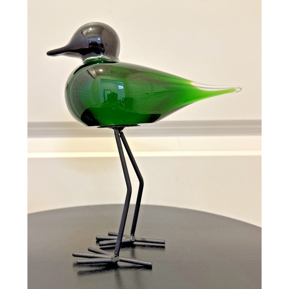 Copenhagen Imports Glass Bird Sandpiper Green Metal Legs Cute MCM Decor 7" Tall